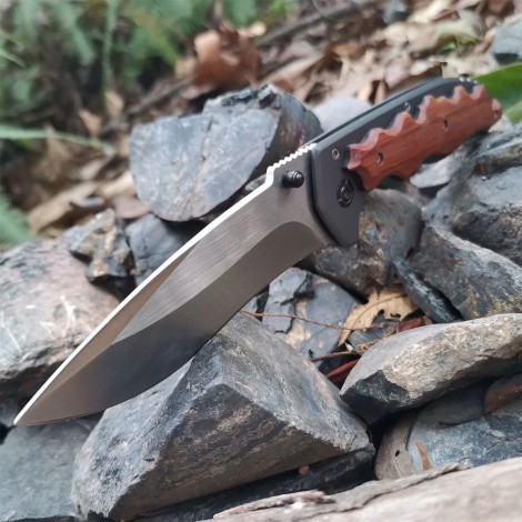 Cuțit camping briceag Gerber GER-BRC24F64 24cm, lama varf dublu otel inox, maner gri-maro