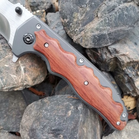 Cuțit camping briceag Gerber GER-BRC24F64 24cm, lama varf dublu otel inox, maner gri-maro