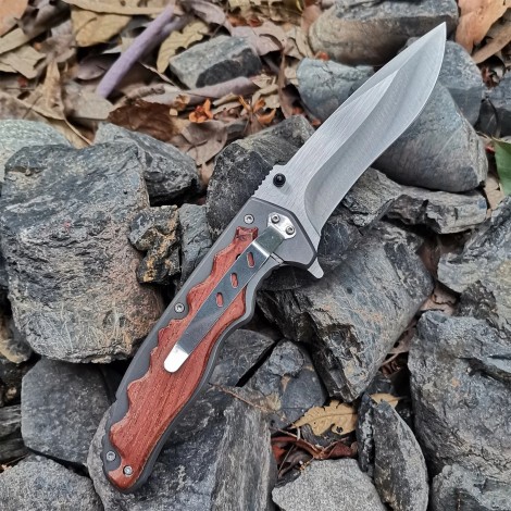 Cuțit camping briceag Gerber GER-BRC24F64 24cm, lama varf dublu otel inox, maner gri-maro