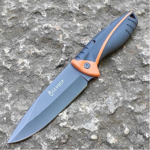 Cuțit camping Gerber GER-FIX25B 25cm, lama otel inox, maner portocaliu texturat, teacă inclusa