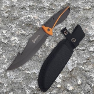 Cuțit camping Gerber hook GER-FIX26H 26cm, lama otel inox, maner portocaliu texturat, teacă inclusa