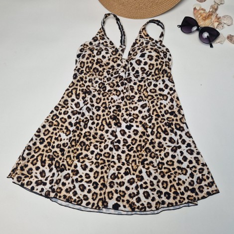 Costum de baie Gwen, imprimeu Leopard, 2 piese, rochita cu boxeri