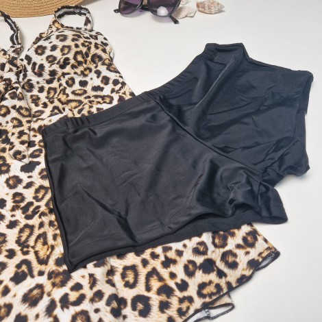 Costum de baie Gwen, imprimeu Leopard, 2 piese, rochita cu boxeri