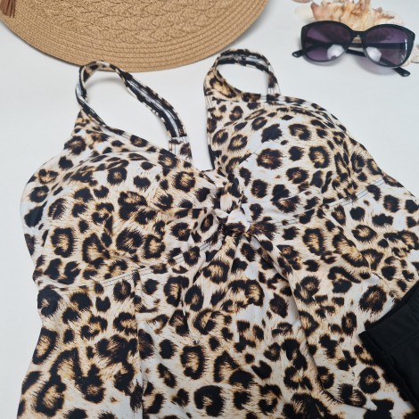 Costum de baie Gwen, imprimeu Leopard, 2 piese, rochita cu boxeri