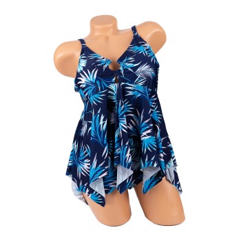 Costum de baie Elise, albastru, 2 piese, rochita cu slip