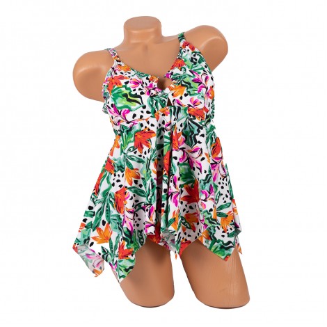 Costum de baie Elise, verde, 2 piese, rochita cu slip