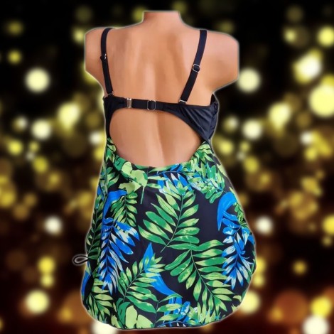 Costum de baie Sonia, imprimeu feriga, 2 piese, rochita cu boxeri