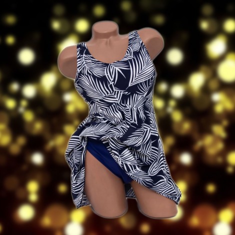 Costum de baie Sorina, imprimeu, 2 piese, rochita cu slip