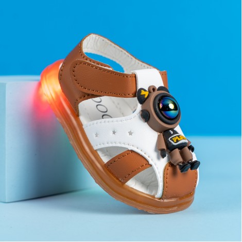Sandale Robotul jucaus, maro, cu lumini