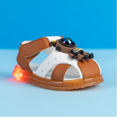 Sandale Robotul jucaus, maro, cu lumini
