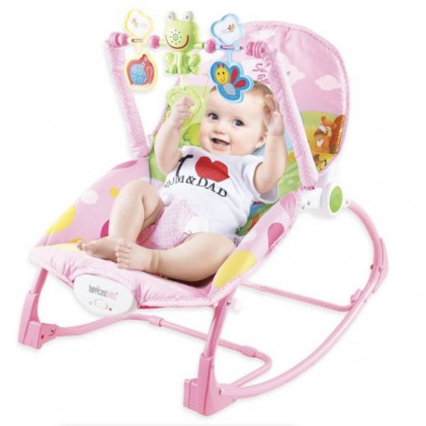 Balansoar si scaun bebe 2in1, cu vibratii si muzica, 0-18Kg, Sunshine Baby roz