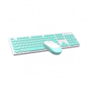 Set tastatura si mouse wireless Andowl TF770, taste rotunde, albastru