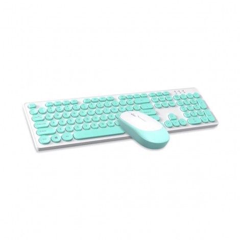 Set tastatura si mouse wireless Andowl TF770, taste rotunde, albastru