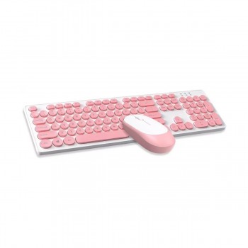 Set tastatura si mouse wireless Andowl TF770, taste rotunde, roz