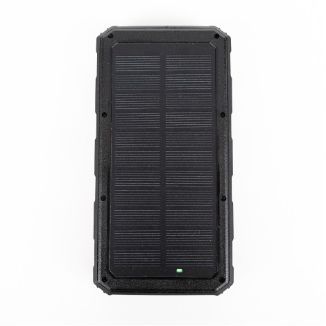 Baterie externa solara, capacitate 20000 mAh, 2x USB cu protectie, lanterna LED, negru