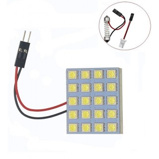 Bec placuta led 20 SMD, cu adaptor T10 W5W si C5W, 12V, lumina alb 6000k