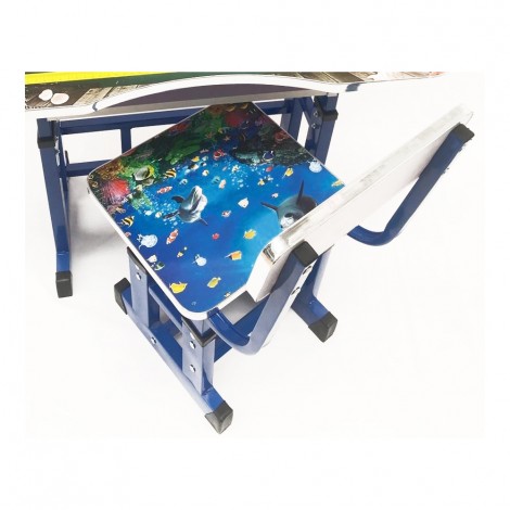 Birou cu scaun copii, colantat, reglabil, cadru metalic, model delfin B2