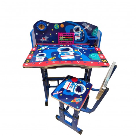 Birou cu scaun copii, colantat, reglabil, cadru metalic, model astronaut B3