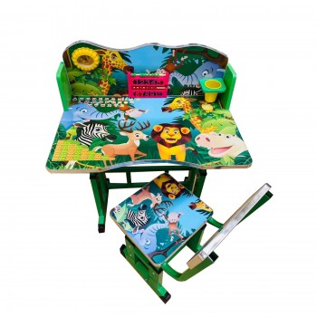 Birou cu scaun copii, colantat, reglabil, cadru metalic, model Jungla B9