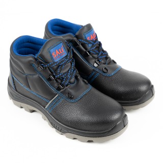 Bocanci de protectie Sali, bombeu metalic, piele, negru/albastru