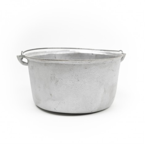Ceaun cu toarta, tuci, pentru pirostrii, fund plat, din aluminiu, 5 litri, argintiu
