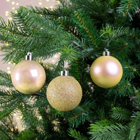 Globuri de brad, 12 piese, diametru 6cm, 2 modele auriu