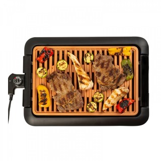 Gratar electric Hausberg HB-537, 1250 W, 25x38 cm, suprafata ceramica, termostat reglabil, Negru/Maro