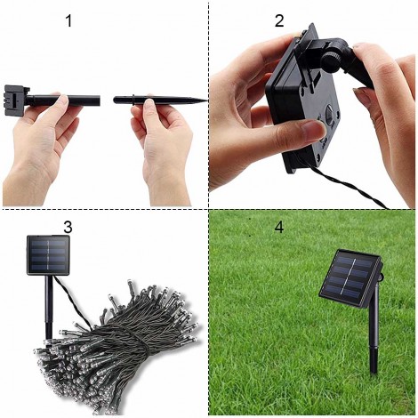 Instalatie tip sir cu 300LED, 33 m, panou solar, telecomanda, alb cald