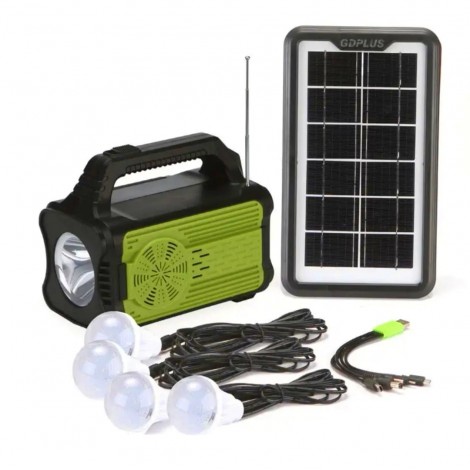 Kit solar camping Yeelite GD Plus GD-8075 Radio FM, MP3 Player, lanterna, powerbank 10000mAh, 4 becuri LED