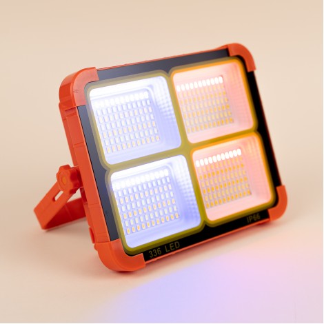 Lampa de lucru D8 cu panou solar 336 LED, 4 cadrane, lumina alb cald si rece, portocaliu
