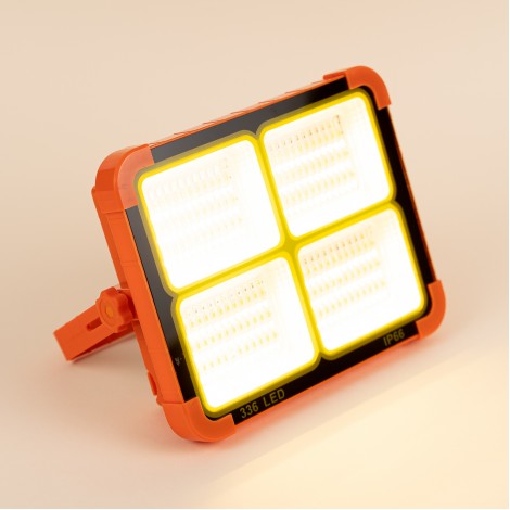 Lampa de lucru D8 cu panou solar 336 LED, 4 cadrane, lumina alb cald si rece, portocaliu