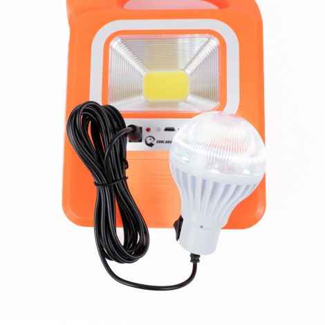 Lanterna cu incarcare solara LED, COB fata si lateral, Bec extensie 5m, Power Bank, slot USB