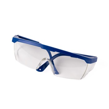 Ochelari de protectie PVC, lentile policarbonat transparente, rama albastra
