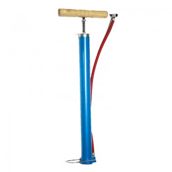 Pompa de mana, auto, cu maner de lemn, albastru