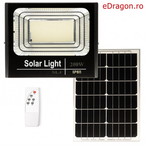 Proiector solar 200W LED profesional cu panou solar, cu montaj individual, cu telecomanda