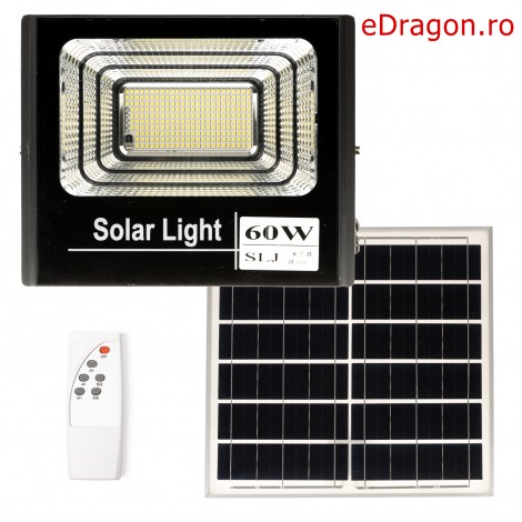 Proiector solar 60W LED profesional cu panou solar, cu montaj individual, cu telecomanda