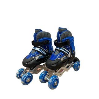Role si patine cu rotile copii R07, roti silicon cu lumini, marimi reglabile, albastru/negru