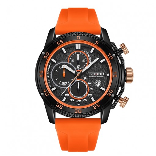 Ceas de mana Sanda RD-A358, cuart, curea silicon, functii multiple, portocaliu
