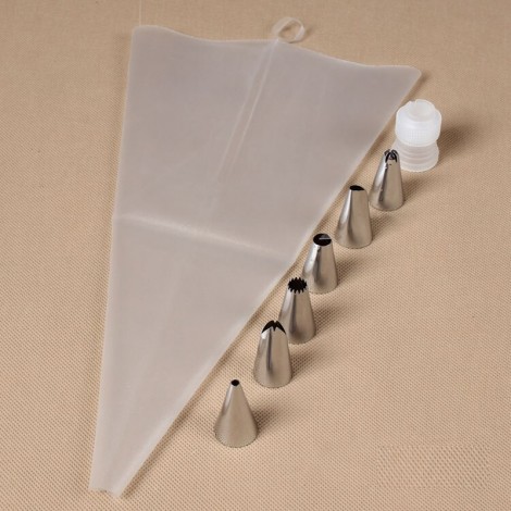 Set forme decorare prajituri cu sac de silicon, 8 piese, transparent