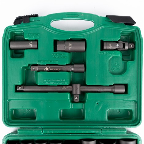 Trusa 32 piese tubulare de impact, cu clichet 1/2, Cr-V, verde TRSCH Trusa 32 piese tubulare de impact, cu clichet 1/2, Cr-V, verde TRSCH