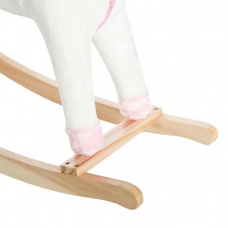 Calut balansoar Unicorn din plus, cadru lemn bambus cu roti, alb/roz Resigilat