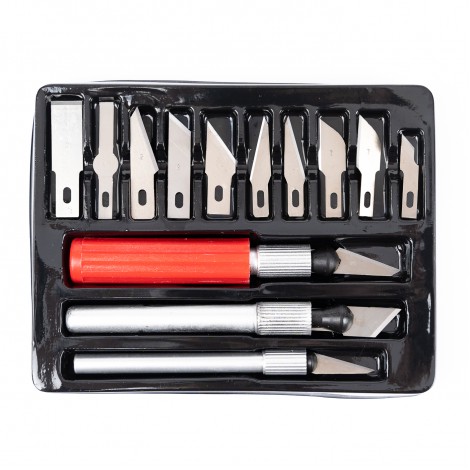Set dalti pentru sculptura lemn, 16 piese: 3 manere si 13 lame interschimbabile