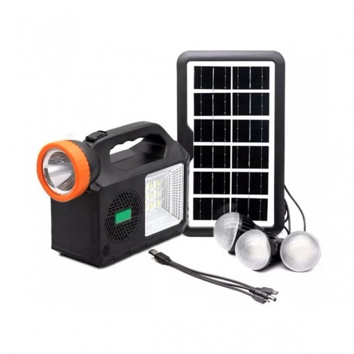Kit solar camping GD Times GD-102, 3 becuri, boxa BT, radio, powerbank 5000mAh